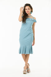 💠 Serene Whisper Ruffle Cold-Shoulder Bodycon Dress