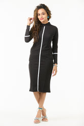 🖤 Noir Line Elegance High-Neck Bodycon Dress