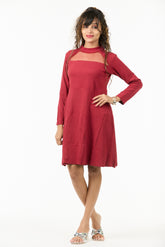 ❤️🔥 Velvet Mist Mesh Yoke Fit & Flare Dress Collection