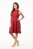 🍷 Velvet Rouge Sleeveless Mesh Trim Fit & Flare Dress
