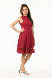 🍷 Velvet Rouge Sleeveless Mesh Trim Fit & Flare Dress
