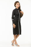 🖤 Noir Line Elegance High-Neck Bodycon Dress